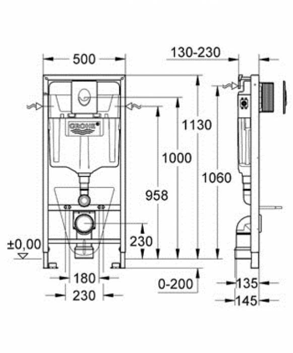 Инсталляция 3 в 1 в сборе для подвесного унитаза GROHE Rapid SL 38721001. Фото