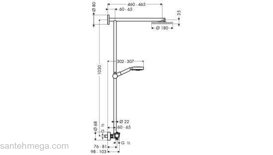 Душевая система HANSGROHE Raindance Showerpipe 180 27165000. Фото