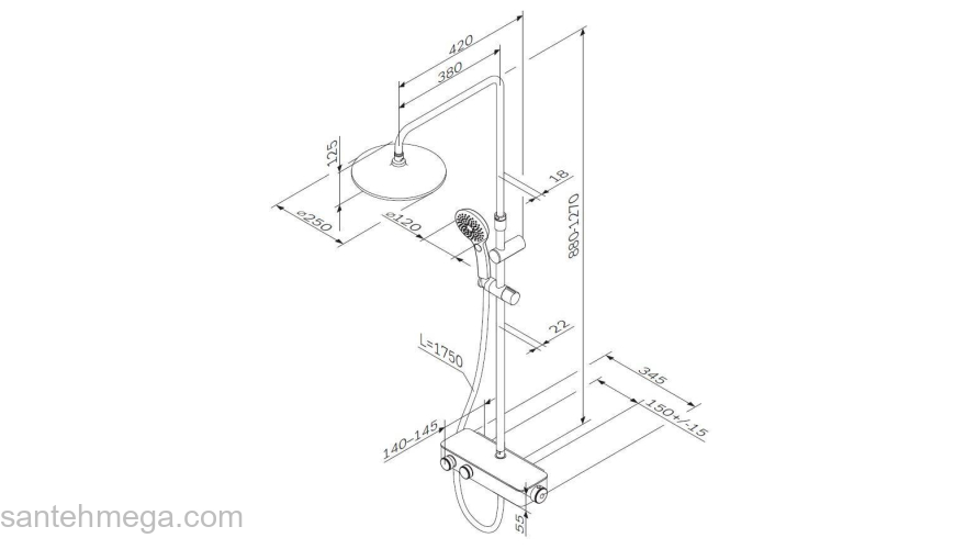 Душевая система ShowerSpot с термостатом AM.PM Inspire 2.0 F0750A400. Фото