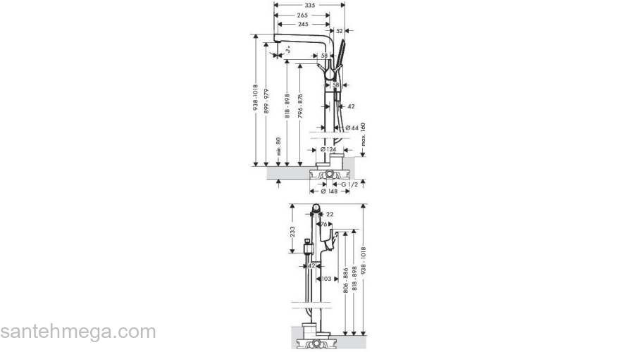 Смеситель для ванны напольный Hansgrohe Talis S 72412000. Фото