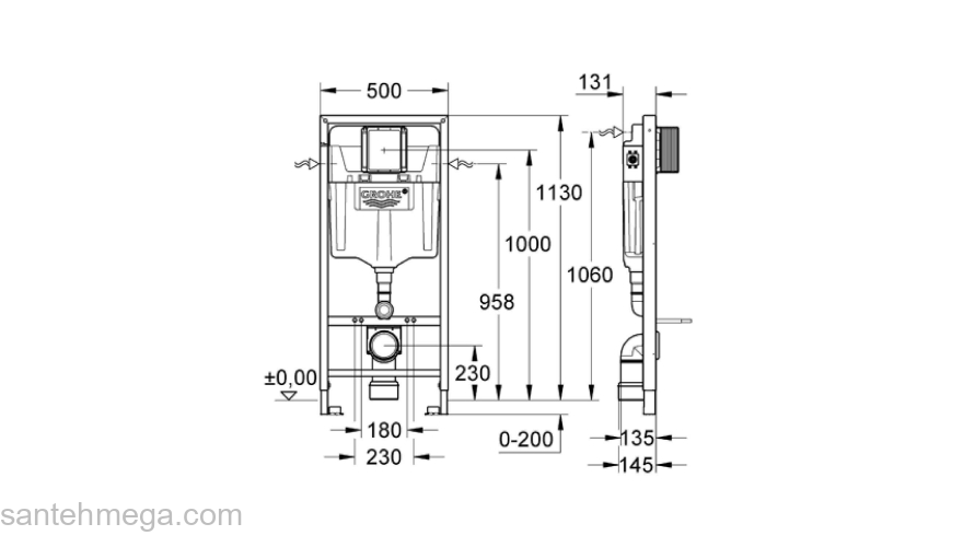 Инсталляция для подвесного унитаза GROHE Rapid SL 38528001. Фото