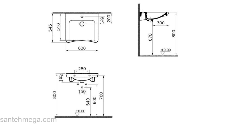 Раковина для инвалидов подвесная Vitra Conforma 60х55 5289B003-0001. Фото