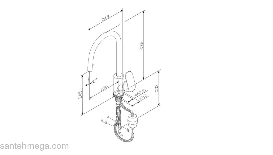 Смеситель для кухни с вытяжным изливом AM.PM Like F8012000. Фото