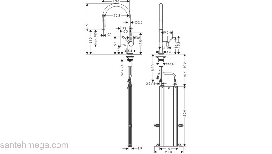 Смеситель для кухни с вытяжным душем Hansgrohe Talis M54 72802670, черный матовый. Фото