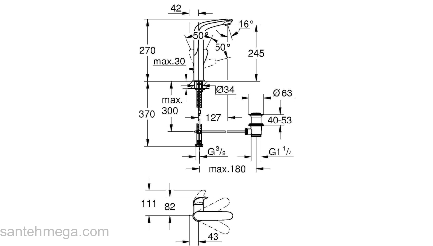 GROHE 23718LS3 Eurostyle 2015 Solid Смеситель для раковины со сливным гарнитуром, L-Size. Фото