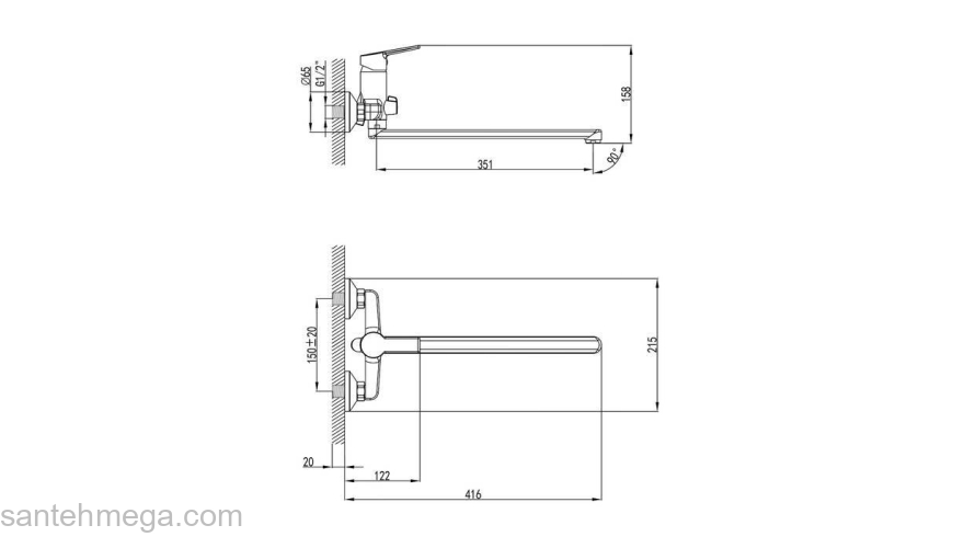 Смеситель для ванны с длинным изливом Stripe Milardo STRSB02M10. Фото