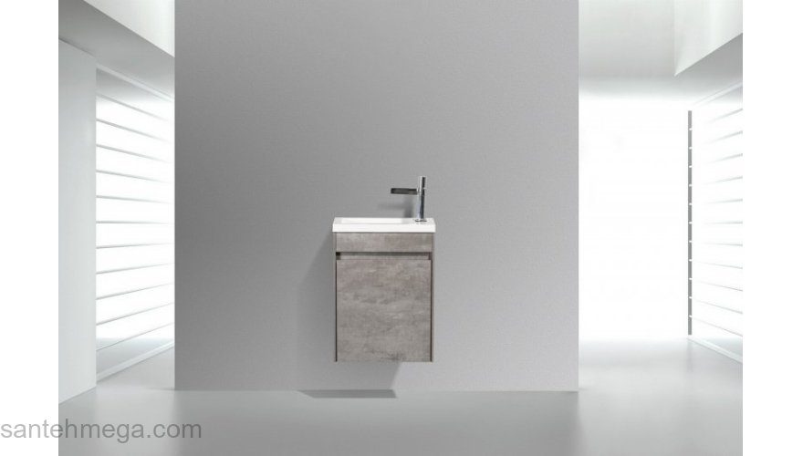 Тумба под раковину подвесная правосторонняя BELBAGNO PIETRA MINI-400-1A-SO-SCM-R Stucco Cemento. Фото
