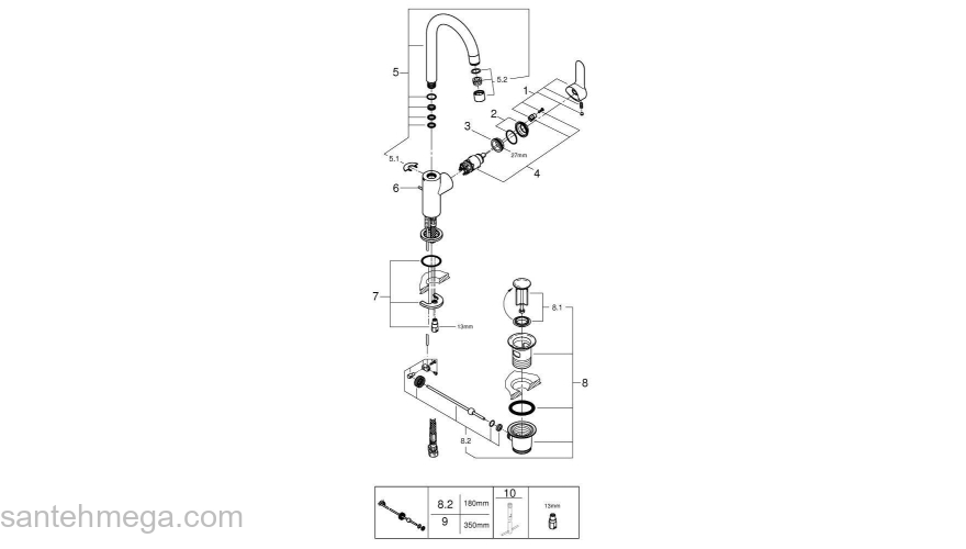 GROHE 23760000 BauEdge Смеситель для раковины со сливным гарнитуром, L-Size. Фото