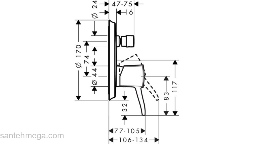 Смеситель для ванны Hansgrohe Metropol Classic 31345000 (внешняя часть). Фото