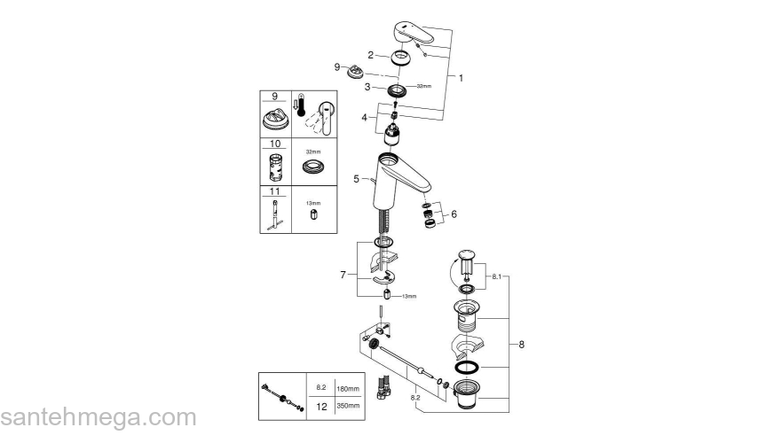 GROHE 23448002 Eurodisc Cosmopolitan Смеситель однорычажный для раковины со средним изливом, сливной гарнитур. Фото