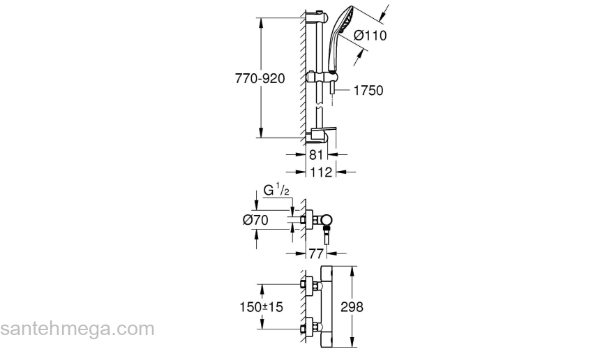 Смеситель термостатический для душа GROHE Grohtherm 1000 Cosmopolitan 34321002. Фото