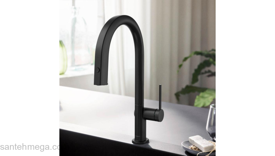 Смеситель для кухни с вытяжным изливом Hansgrohe Aqittura M91 FilterSystem 210 с подключением к фильтру питьевой воды 76803670, черный матовый. Фото