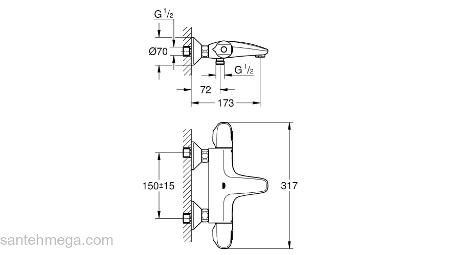 Термостатический смеситель для ванны GROHE Grohtherm 1000 34155003. Фото