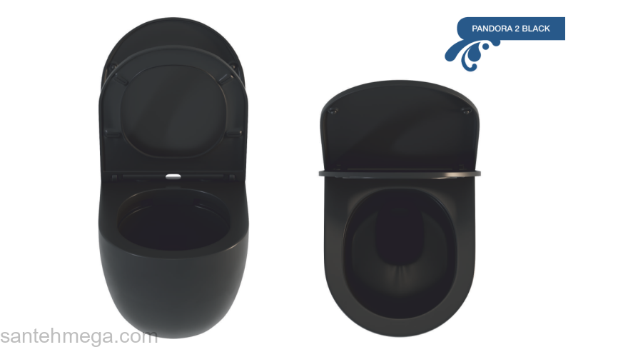 Безободковый унитаз подвесной с сиденьем Soft-close SOLE PANDORA 2 Black. Фото
