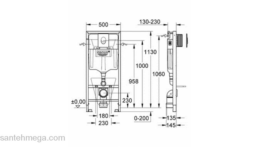 Инсталляция 3 в 1 в сборе для подвесного унитаза GROHE Rapid SL 38721001. Фото