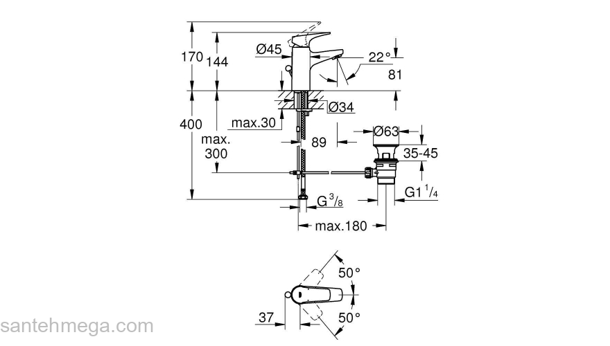 GROHE 23751000 BauFlow Смеситель для раковины со сливным гарнитуром, S-Size. Фото