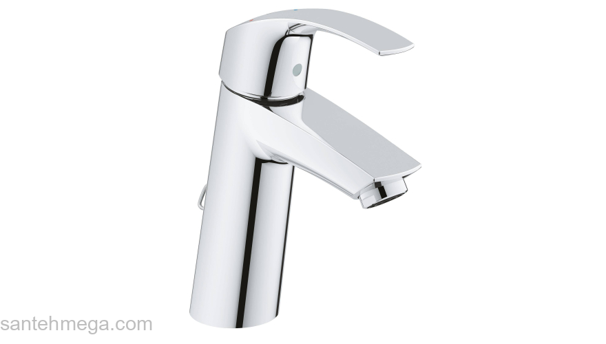 GROHE 2339410E Eurosmart Смеситель однорычажный для раковины с цепочкой, средний излив, с энергосберегающим картриджем - подача холодной воды при центральном положении рычага. Фото