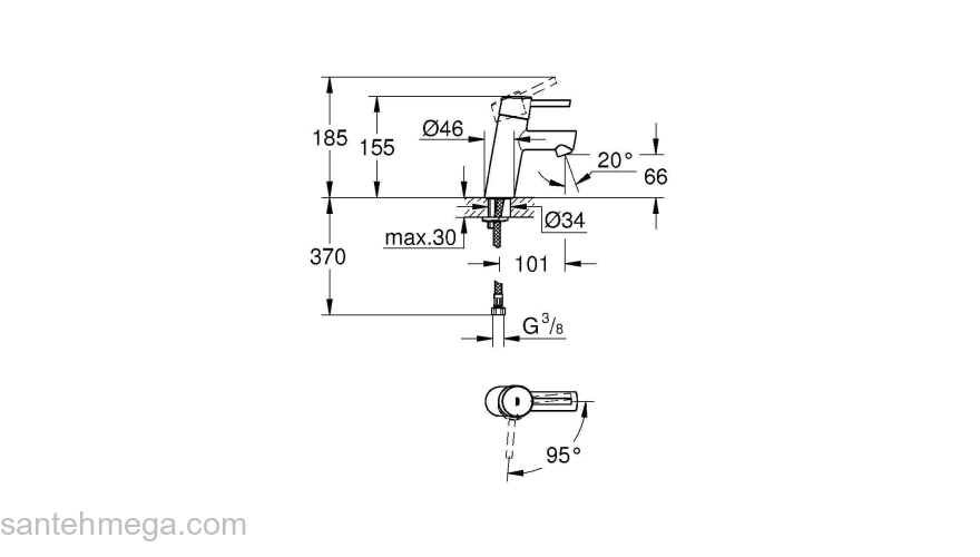 GROHE 2338510E Concetto Смеситель однорычажный для раковины, гладкий корпус, с энергосберегающим картриджем - подача холодной воды при центральном положении рычага. Фото