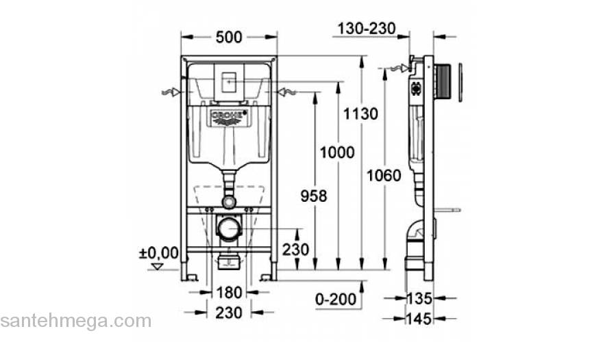 Инсталляция для подвесного унитаза 4 в 1 GROHE Rapid SL 38813001. Фото