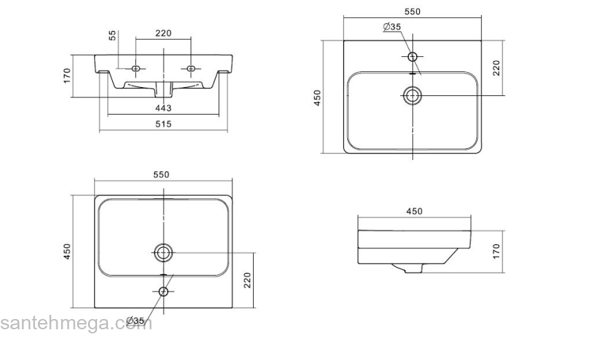 Раковина встраиваемая SANTEK Адриана 55х45 1.WH50.1.620. Фото