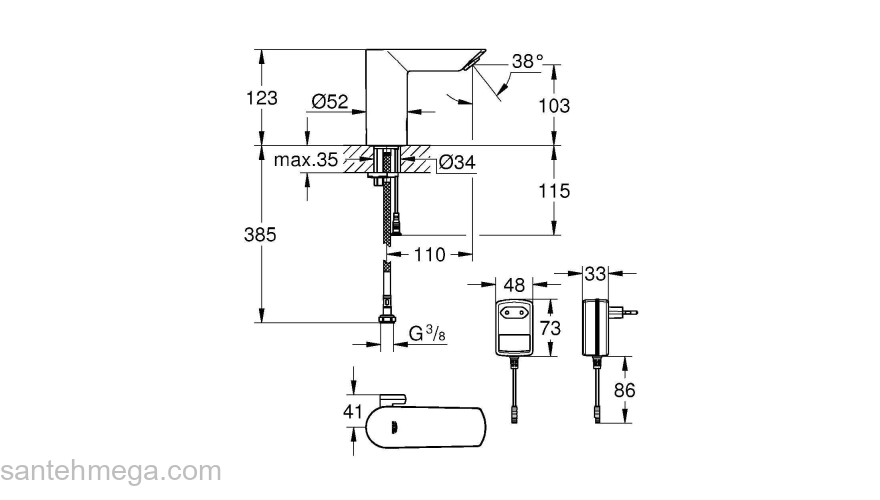 Смеситель для раковины GROHE 36453000 Bau Cosmopolitan E, хром. Фото