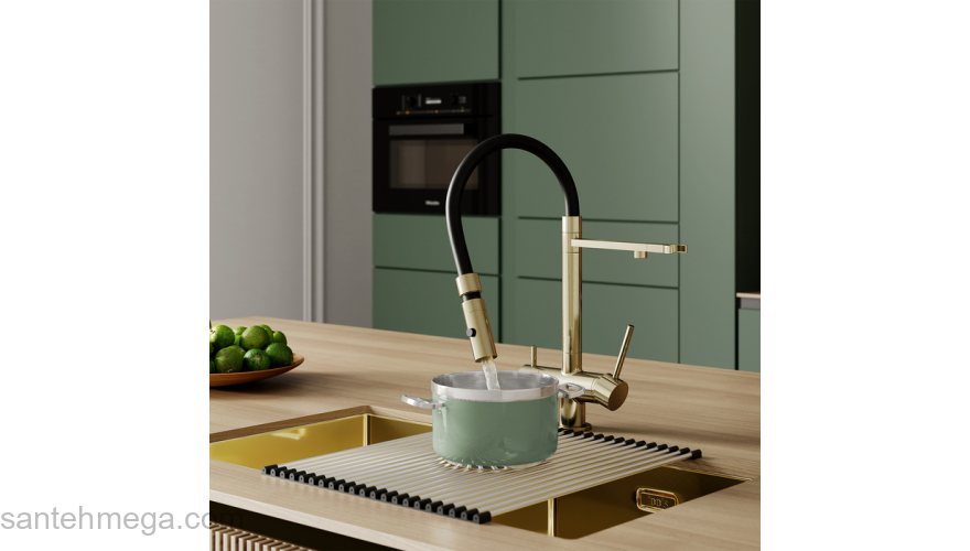 Смеситель для кухни с фильтром и гибким изливом матовое золото Ace IDDIS ACEMGFFi05. Фото