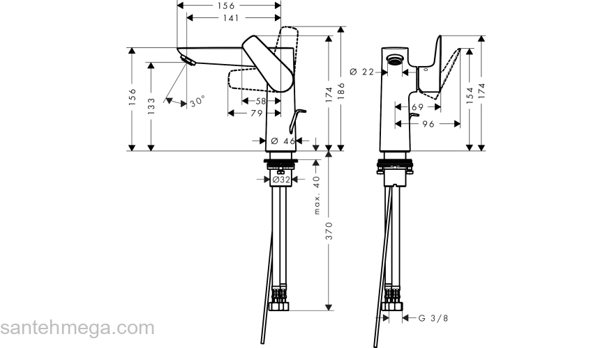 71754340 HANSGROHE  Talis E 150 смеситель для раковины шлиф,черный хром. Фото