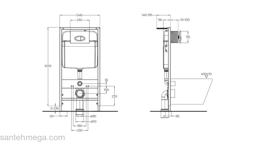 Инсталляция для подвесного унитаза BelBagno BB026/BB071CR клавиша хром глянцевый. Фото