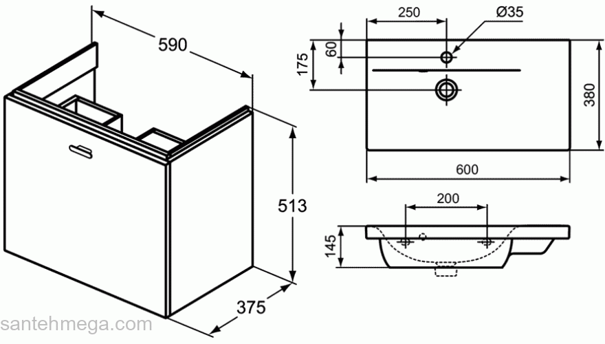 Тумба под раковину 60 см IDEAL STANDARD Connect Space C6743KR. Фото