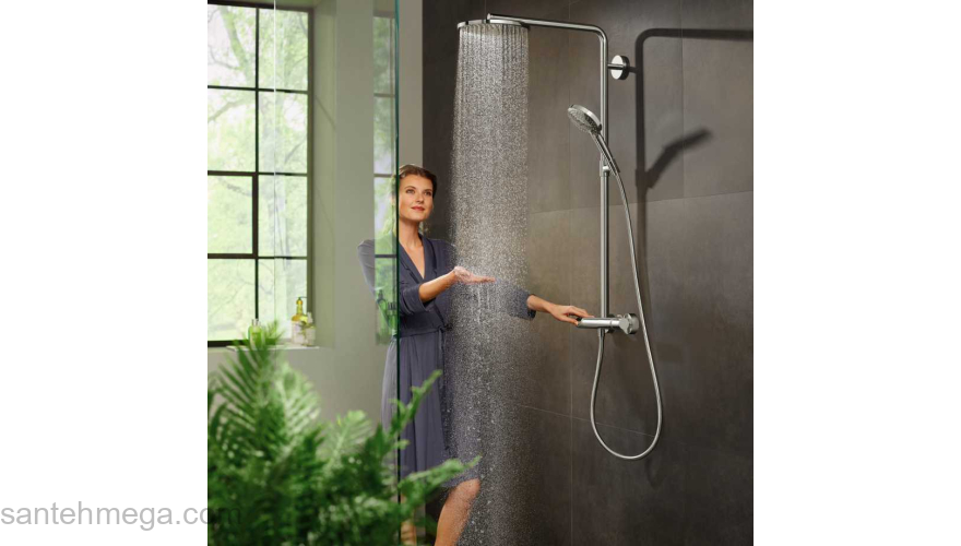 Душевая система Hansgrohe Raindance Select S Showerpipe 240 1jet PowderRain с термостатом 27633000, хром. Фото