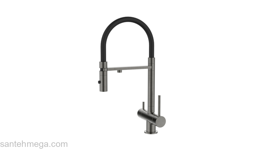 Смеситель для кухни с фильтром и гибким изливом графит Ace IDDIS ACEGMFFi05. Фото