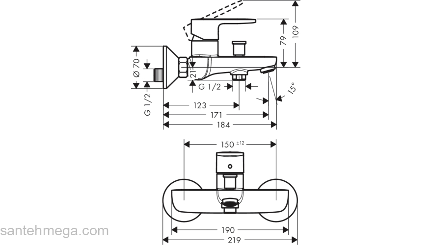 Смеситель для ванны однорычажный Hansgrohe Vernis Blend ВМ 71440670 черный. Фото