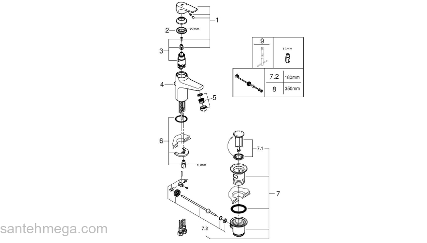 GROHE 23751000 BauFlow Смеситель для раковины со сливным гарнитуром, S-Size. Фото