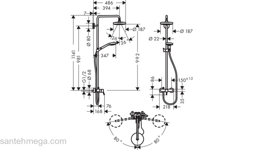 Душевая система Hansgrohe Croma Select S 2jet 27255400. Фото