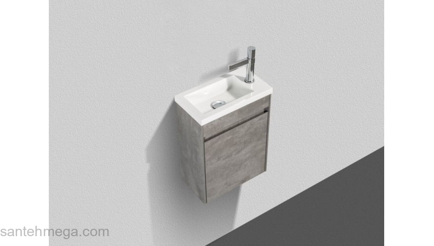 Тумба под раковину подвесная правосторонняя BELBAGNO PIETRA MINI-400-1A-SO-SCM-R Stucco Cemento. Фото