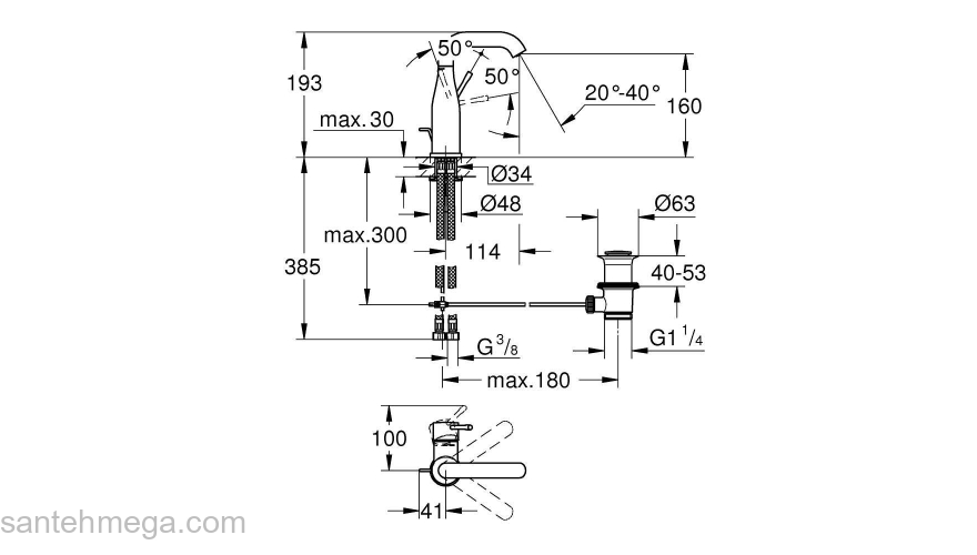 GROHE 23462GN1 Essence+ Смеситель однорычажный для раковины U-излив, сливной гарнитур. Фото