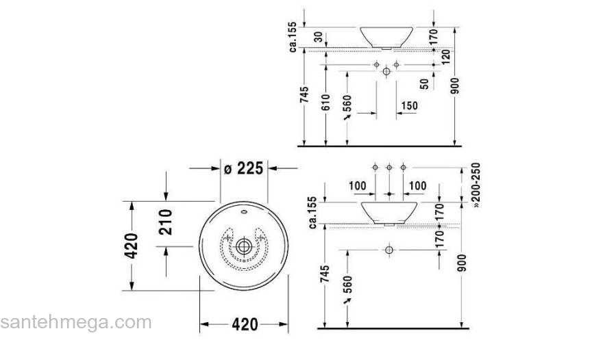 Раковина для столешницы DURAVIT BACINO 42х42 0325420000. Фото