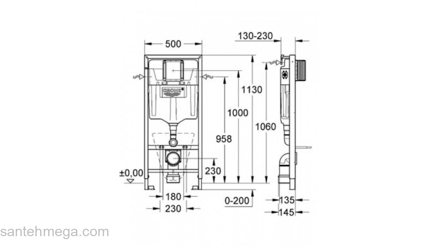 Инсталляция 3 в 1 для подвесного унитаза GROHE Rapid SL 38539001. Фото