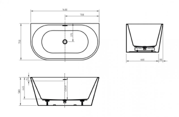 Ванна акриловая пристенная BELBAGNO BB710-1400-750. Фото