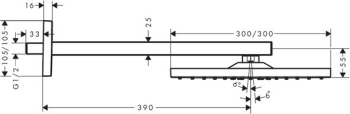 Верхний душ Hansgrohe Raindance E Air 1Jet 300 с держателем 390мм. 26238000. Фото