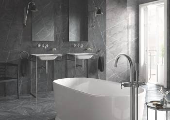 GROHE 25044DC3 Atrio New Смеситель двухвентильный для ванны свободностоящий, напольный монтаж, крестообразные ручки, ручной душ с держателем, СуперСталь (комплект верхней монтажной части для 45 984 001). Фото
