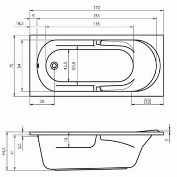 Ванна акриловая RIHO Future 170х75 BC28005. Фото