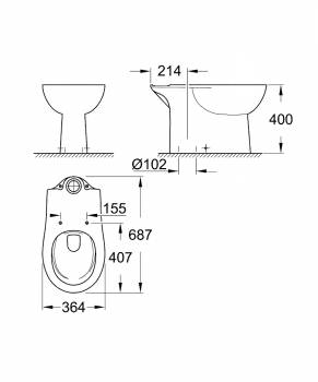 Унитаз приставной GROHE Bau Ceramic 39429000. Фото