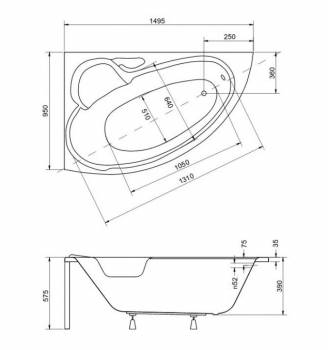 Акриловая ванна BESCO Bianka 150 L WAB-150-NL. Фото