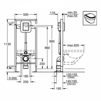 Инсталляция для подвесного унитаза GROHE Rapid SL 38585001. Фото