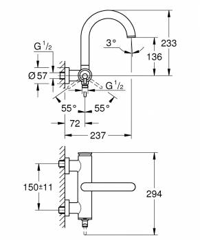 GROHE 32652AL3 Atrio New Смеситель однорычажный для ванны, настенный монтаж, Графит. Фото