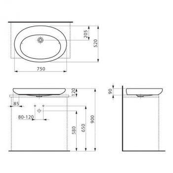 Раковина полувстраиваемая LAUFEN Alessi IL Bagno LCC 75x52 8.1897.2.400.104.1. Фото