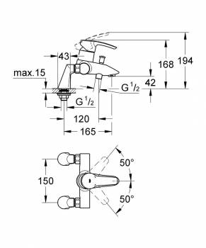 Смеситель для ванны GROHE Eurostyle 33612001. Фото