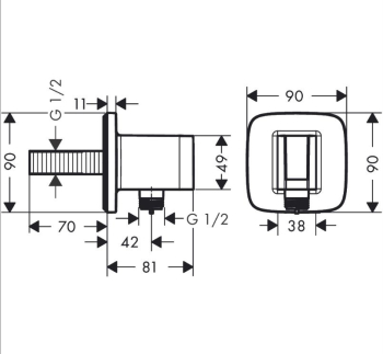 26887990 HANSGROHE  Fixfit Q шланговое подсоединение, полир.золото. Фото