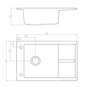Мойка для кухни Акватон Делия 78 прямоугольная с крылом графит 1A715132DE210. Фото